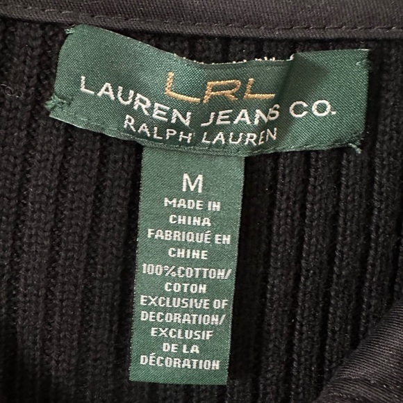 Lauren Ralph Lauren Midi Black Knit Sweater Dress High Collar Gold Accents Sz M - Picture 11 of 11